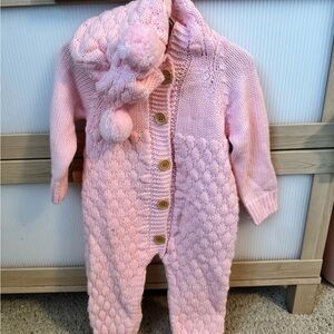 Pink Knit Kids One Piece with Hat
